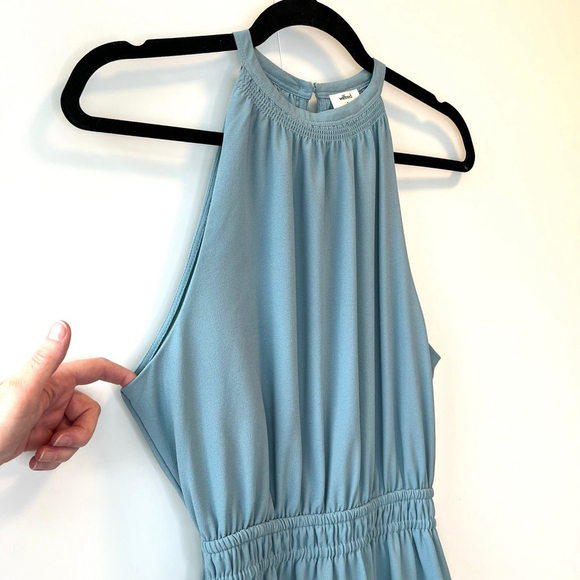 Aritzia Wilfred Effet Mini Dress Slate Blue Halter Ruffle Tiered Keyhole Back, S - Picture 5 of 15